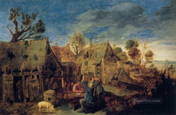  drinking oil painting - village scene with men drinking Baroque rural life Adriaen Brouwer